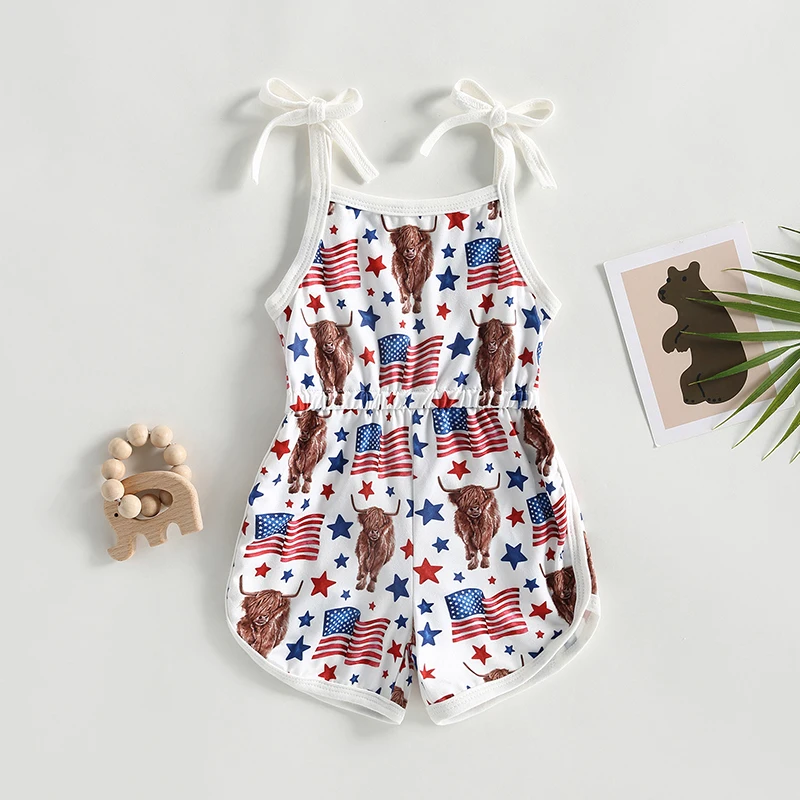 

Fourth of July Infant Girl Romper Patriotic American Flag Print Sleeveless Jumpsuit Shorts Playsuit for Baby Toddler Summer