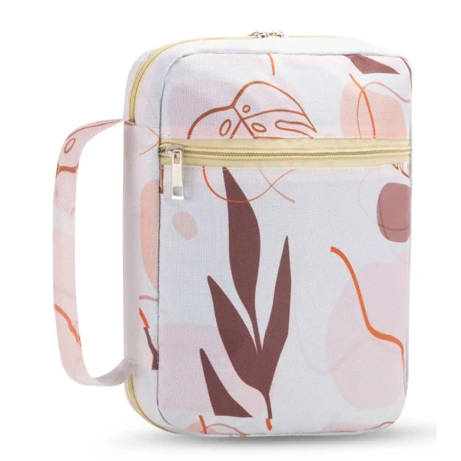 Capa de capa da bíblia floral saco de capa da bíblia para mulher, elegante funcional portátil caso de transporte da bíblia bolsos estudo com zíper