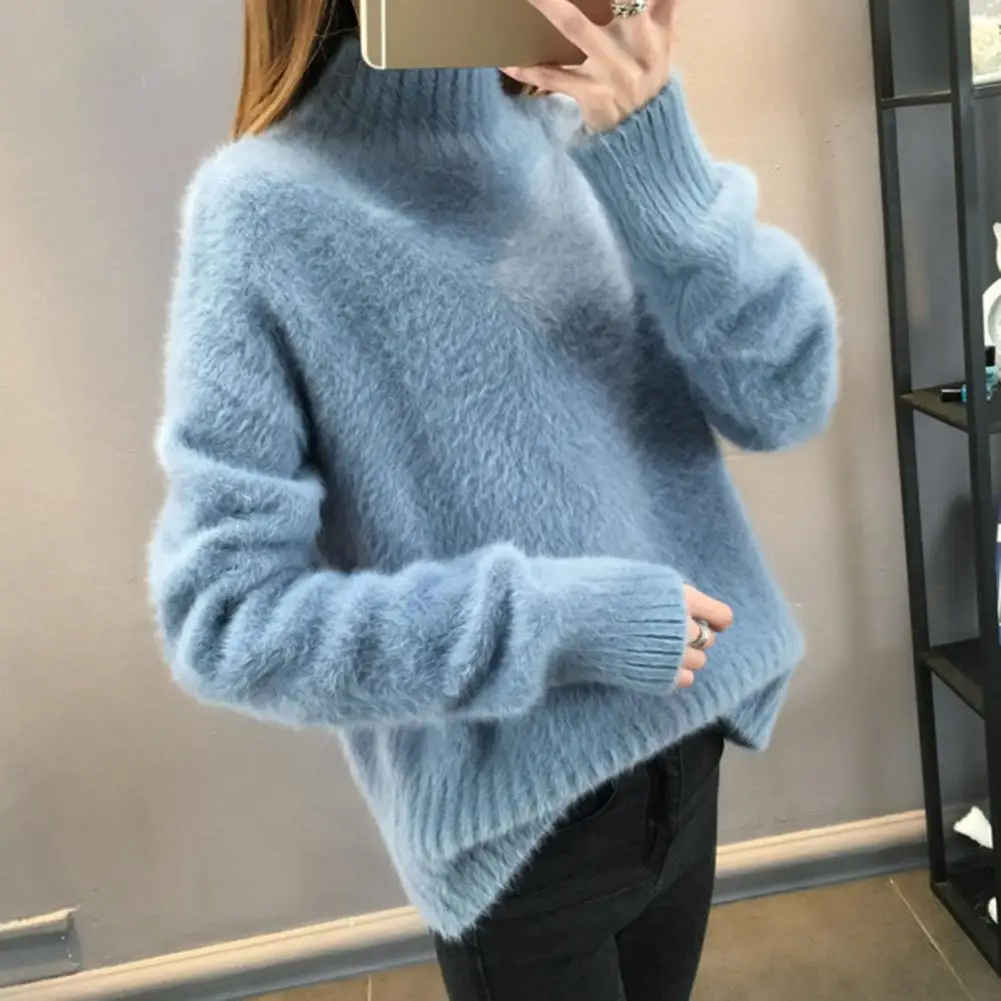 

Knitting Sweater Women Pullover Sweater Cozy Women's Knitwear Collection Half High Collar Sweater Ribbed Trim Knit for Winter