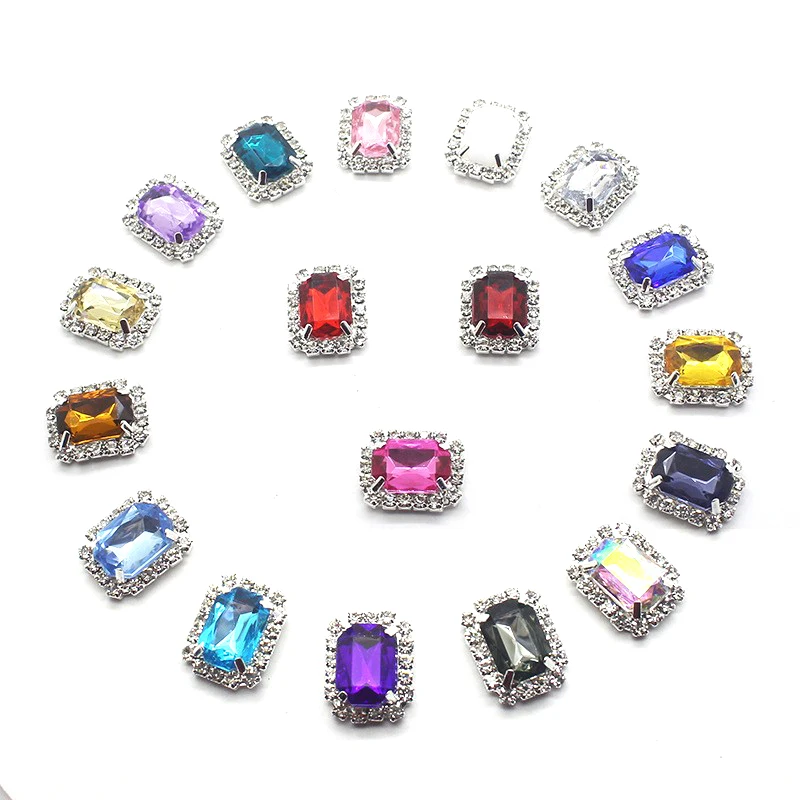 10Pcs 15*20MM Metal Rectangle Rhinestone Sewing Accessories DIY Clothing Hair Jewelry Decorative Accessories