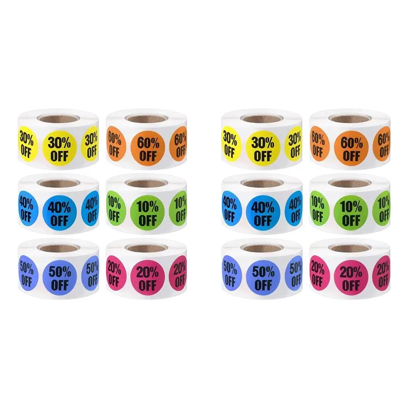 Promotion 6000 Pieces Percent Off Sticker 10 To 60 Percent Stickers Labels Adhesive Labels Sale For Retail Store,1 Inch,12 Rolls