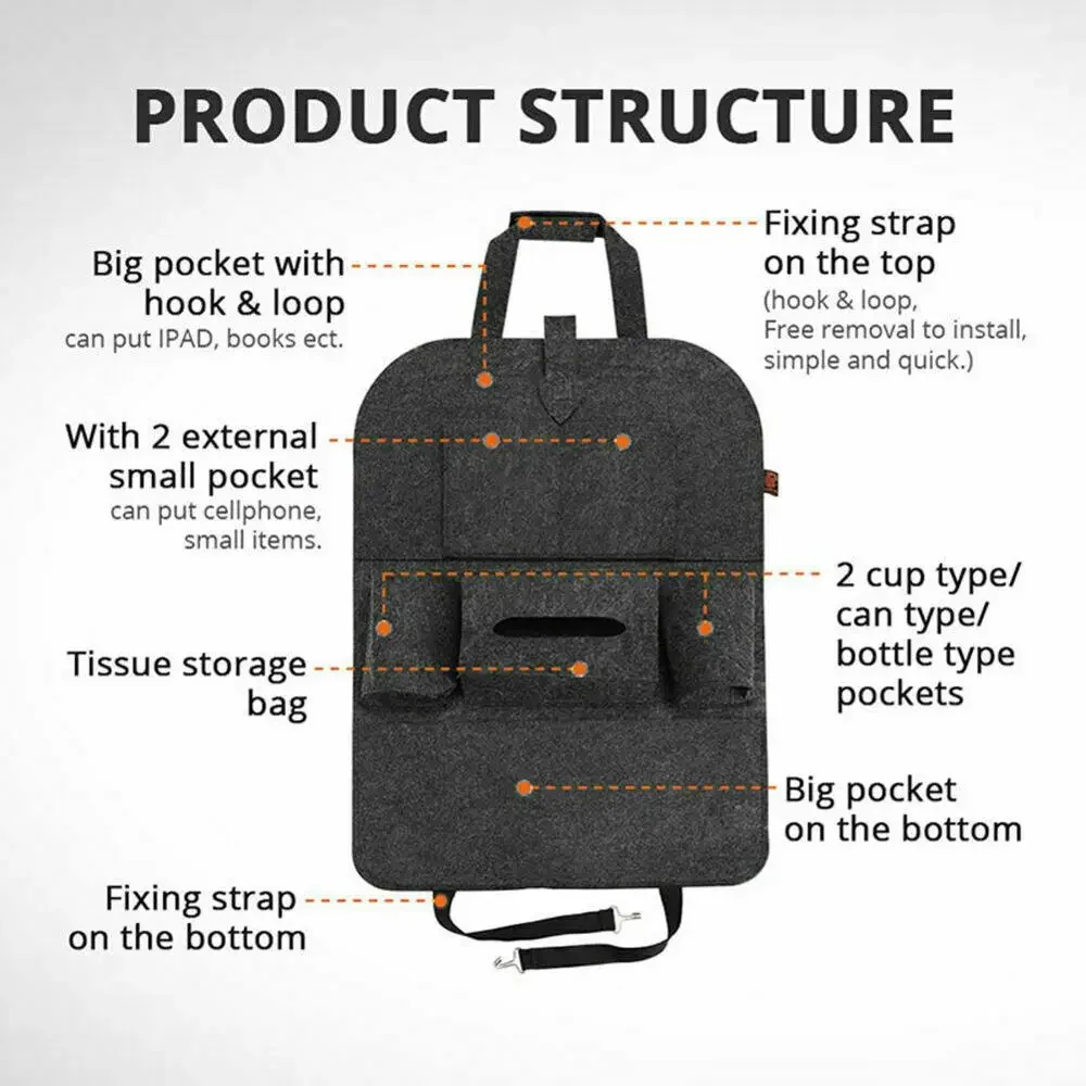 Moaodo Car Seat Back Storage Bag Multifunctional Adjustable Backseat Storage Bag High Capacity Storage Bag Inside Seat Back