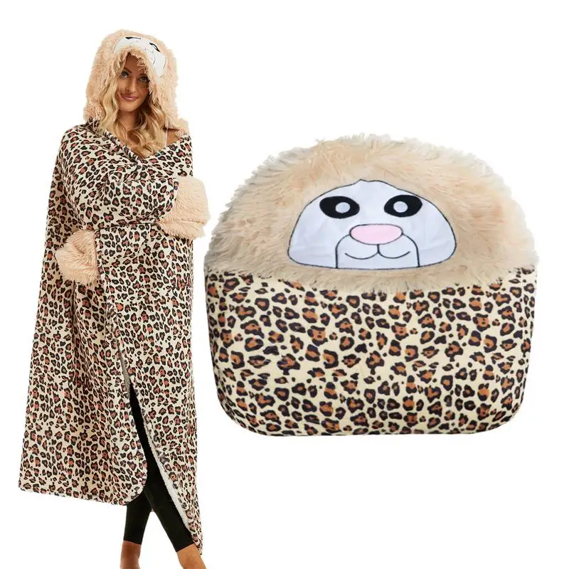 

Wearable Blanket Adult Flannel Blanket Sweatshirt with Seal Design Funny Fuzzy Christmas Gift Hoodie Blanket Soft for Bed