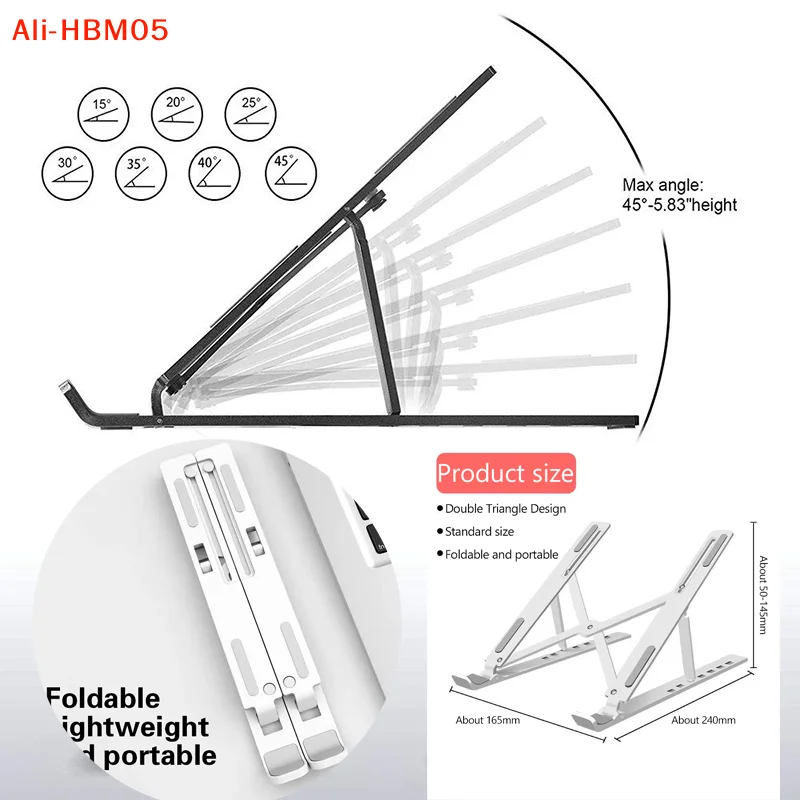 (HB05) Soporte Plegable Portátil para Laptop, Base de Soporte para Notebook, Soporte Ajustable, Base de Enfriamiento, Accesorios para Laptop