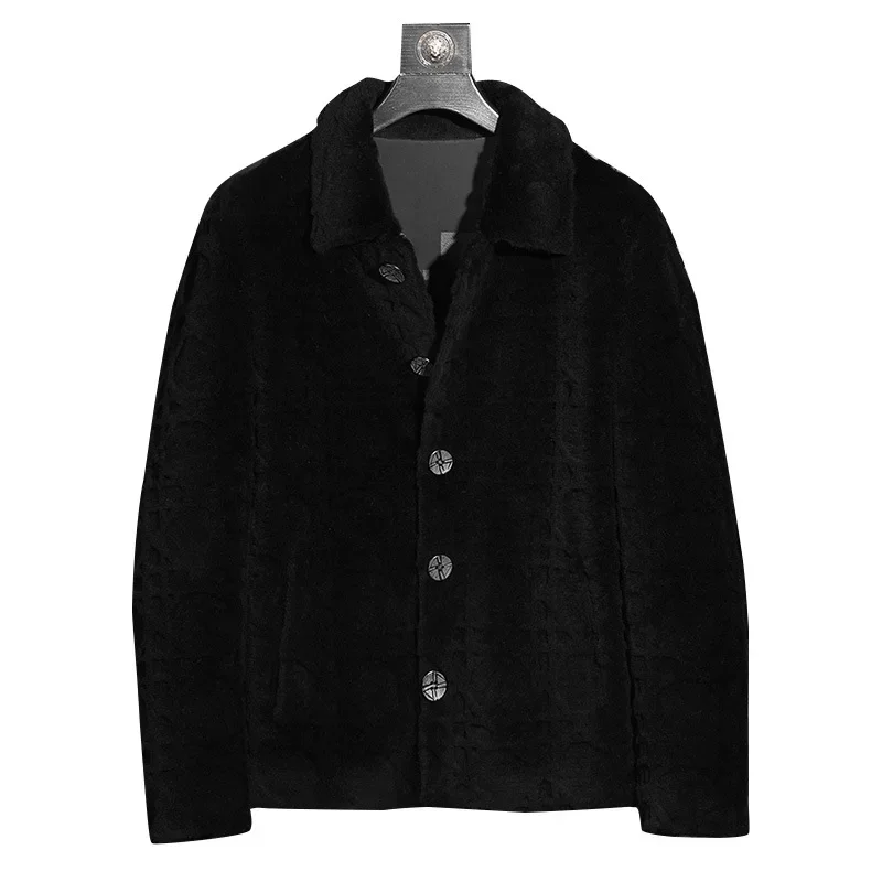 FCY-Veste en fourrure d'agneau à boutonnage simple pour hommes, veste courte pour hommes, 100% laine, vêtements en fourrure, chaud, hiver, mode masculine, nouveau