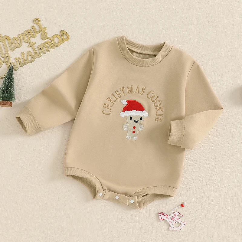 Baby Boys Girls Christmas Sweatshirt Romper Snowman Letter Embroidered Long Sleeve Round Neck Jumpsuits