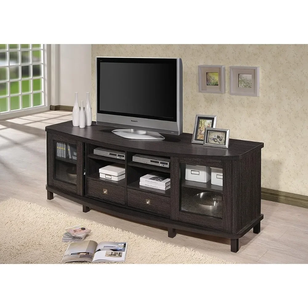 

70-inch Taupe Wood TV Cabinet With 2 Sliding Doors and 2 Drawers Furniture for Modern Television Stands Stand Living Room Home