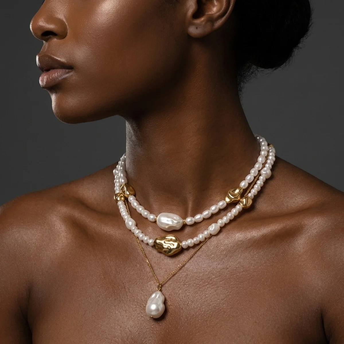 Minimalistische barocke unregelmäßige Imitationsperlen-CCB-Perlen-Anhänger-Halskette für Damen und Herren, mehrschichtige Perlen-Halskette, stapelbarer Choker-Schmuck – Detail 5