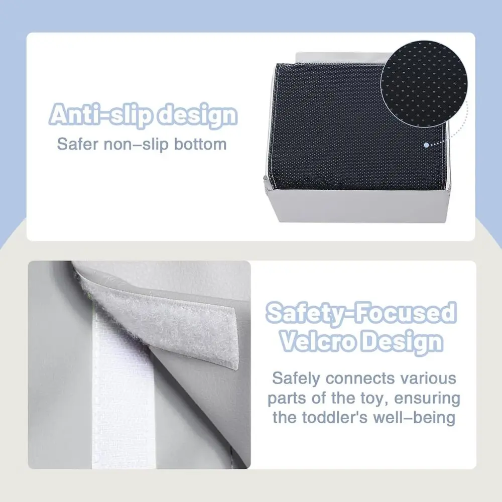 Szare piankowe klocki do wspinaczki dla maluchów - 4-częściowy miękki zestaw do zabawy wewnątrz pomieszczeń, do raczkowania i zjeżdżania