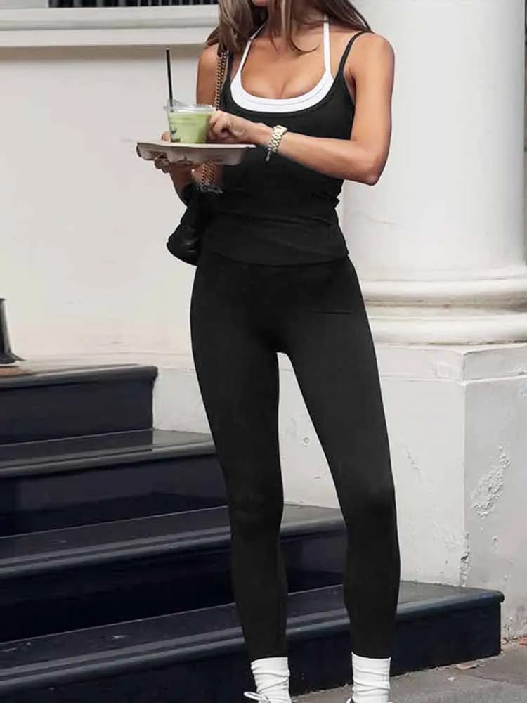 MCDV Casual patchwork jumpsuits dames mouwloze bodycon spaghetti rompertjes backless mode streetwear sportieve overalls