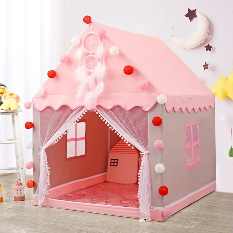 Kids Tent Girl Baby Little Princess Children Toy Tent 1.35M Wigwam Folding Castle Children's Room Decor Birthday Christmas Gifts