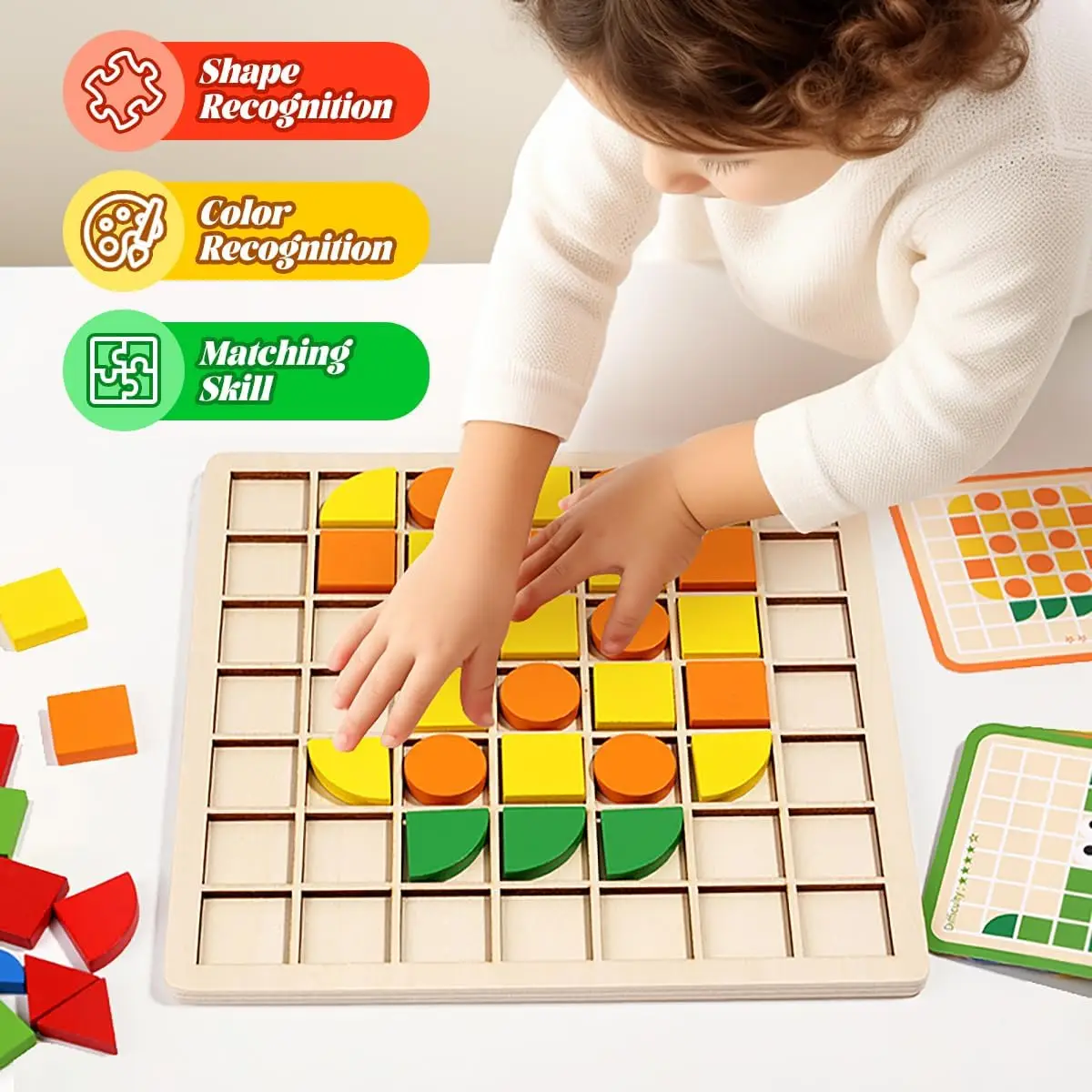 Wooden Montessori PuzzleToys Mosaic Color Shapes Sensory Game  Early Educational Toy  Jigsaw Pattern Blocks for Toddler\'s Gifts