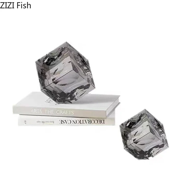 Transparent Geometry Cube Crystal Statue Desk Decoration Ornaments Creative Crystal Square Block Sculpture Room Aesthetics Decor
