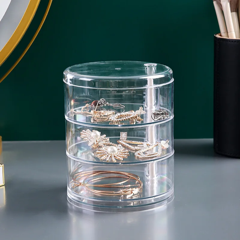 1pc Stylish & Large Capacity 3/4/5 Layers Rotating Jewelry Storage Box For Women, Transparent Desktop Organizer Dust-proof Hair