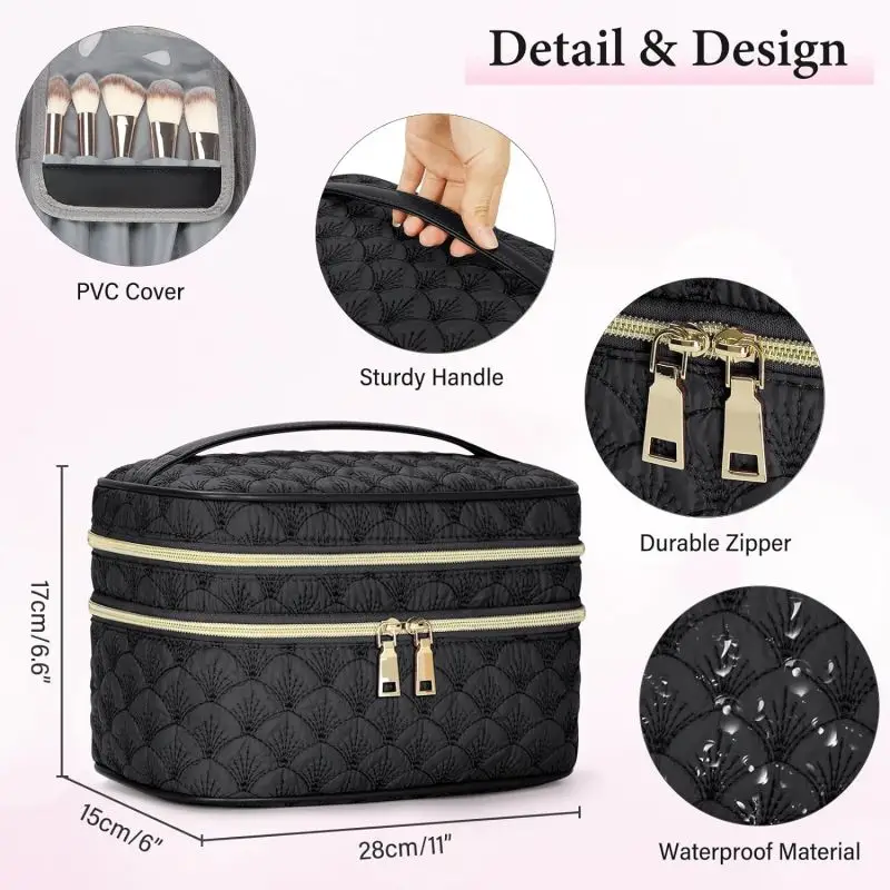 WomenS Large Capacity Makeup Brush Storage Bag Portable Travel Toiletry Bag Multi-Functional Double-Layer Makeup Bag