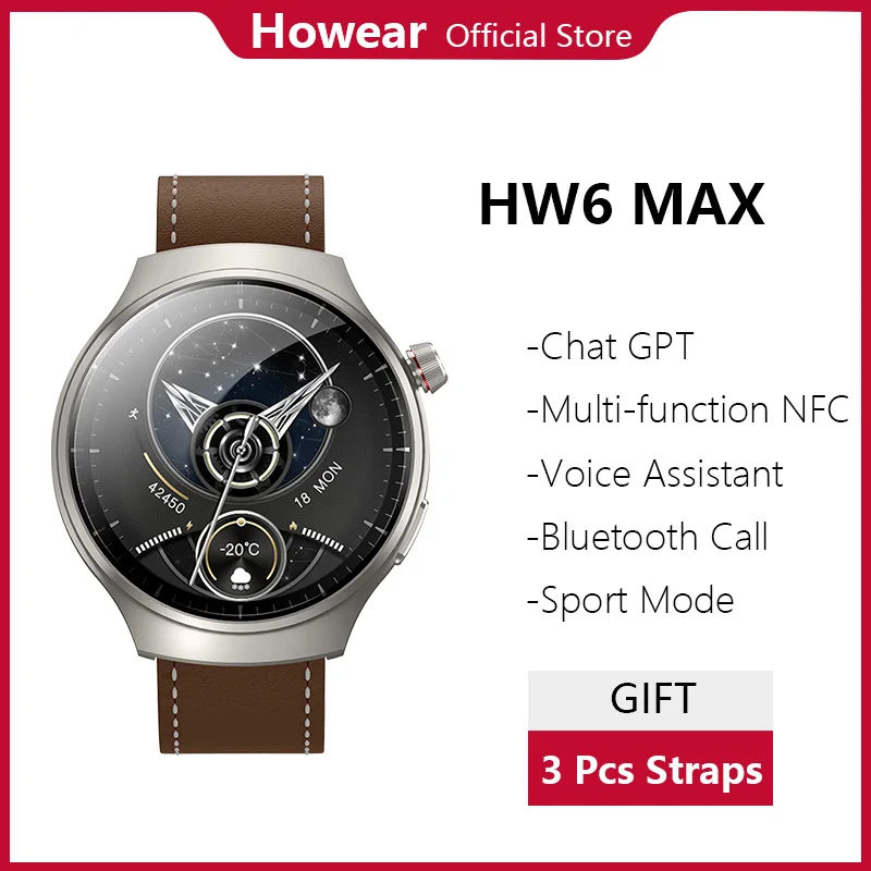 Высококачественные мужские умные часы, умные часы, чат GPT Howear HW6 MAX NFC, поддержка спорта на открытом воздухе, иврит, Bluetooth, музыкальный контроллер вызова