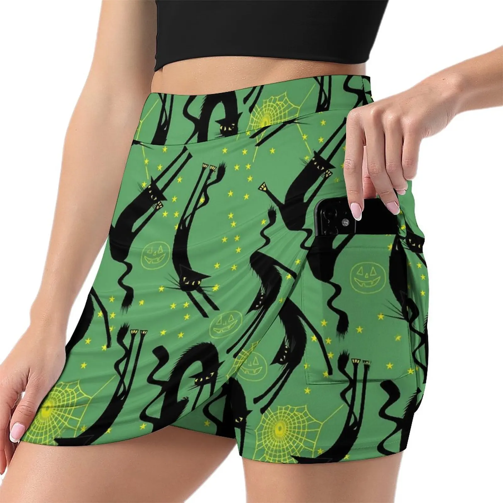 Magic Cats Skirt Spring Spooky Animal Streetwear Casual A-line Skirts Modern Mini Skirt Woman Design Oversized Bottoms