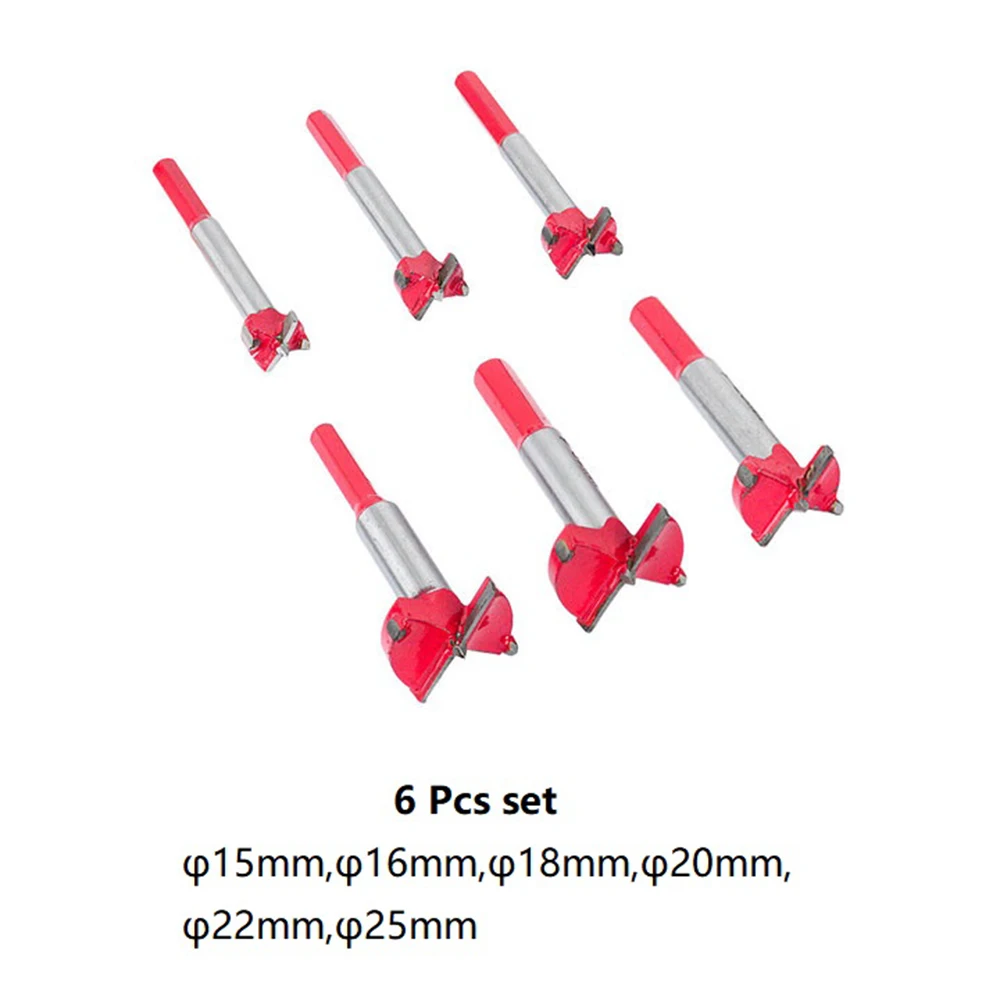 6Pcs/Set 15mm-25mm Forstner Drill Bit 2 Flutes Carbide Tip Auger Woodworking Hole Saw Wooden Cutter For Power Tools Drill Bits