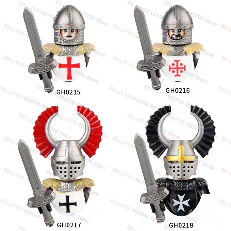 G0128 Moc Caballeros medievales de centurión romana guerra militar soldado cascos escudos figuras muñecas bloques de construcción regalos Juguetes