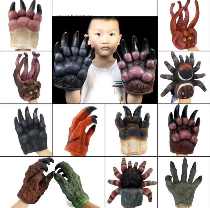 Marionetas de mano de dinosaurio para niños, marionetas de acción de animales, juguete interactivo, guantes suaves, modelo de regalo, accesorios para fiestas