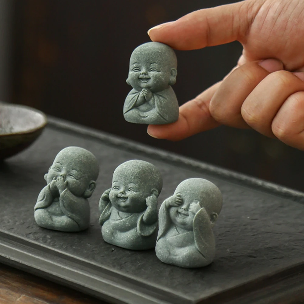 4 قطعة تمثال بوذا جميل الراهب النحت لطيف بوذا الراهب تمثال للمنزل مكتب سيارة خزان الأسماك ديكور #4