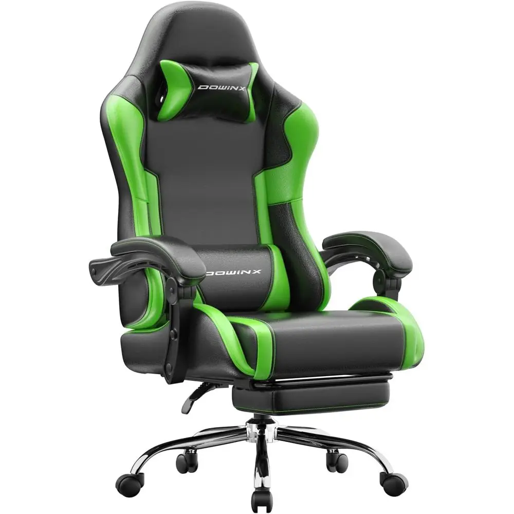 Green Ergonomic Gaming Chair with Lumbar Support, Pillow, and Massage for Home, Streaming, and Extended Gaming Sessions