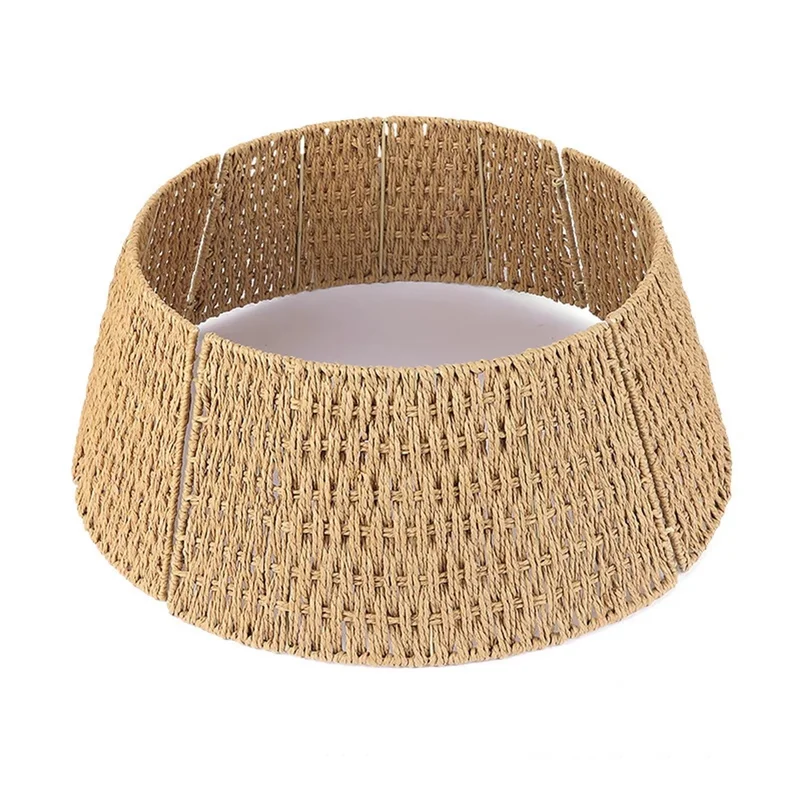 Rustic Christmas Tree Collar Minimalist Rattan Rope Woven Christmas Tree Skirt Simple Holiday Decor Handcrafted Stand Cover