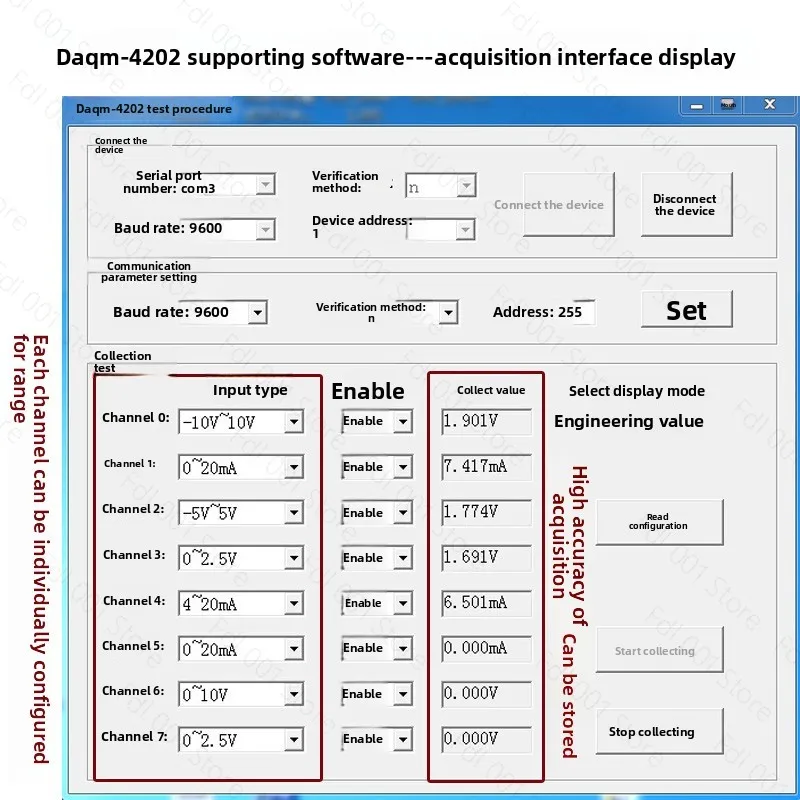 8 Channel Analog Input Module Modbus 4-20mA to RS485 0-10V Isolated DAQ