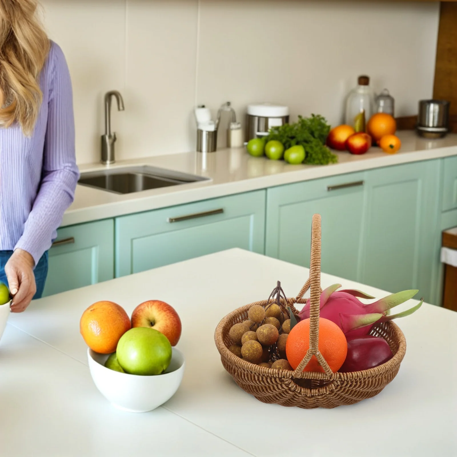 

Imitation Rattan Wicker Baskets Handmade Pumpkin Shape Lightweight Durable Multipurpose Use for Shopping Flower Arrangements