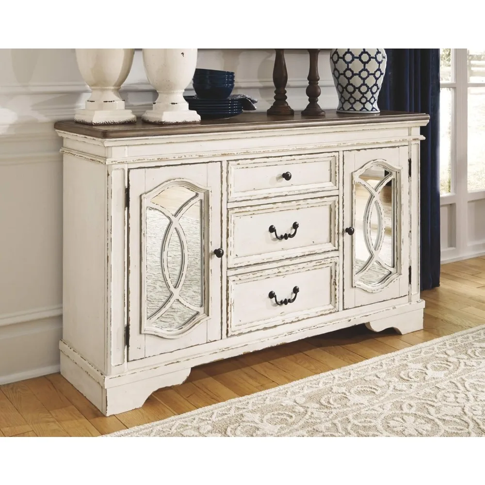 Realyn Frans Land Verontruste Eetkamerbuffet Of Server, Wit Afgebroken