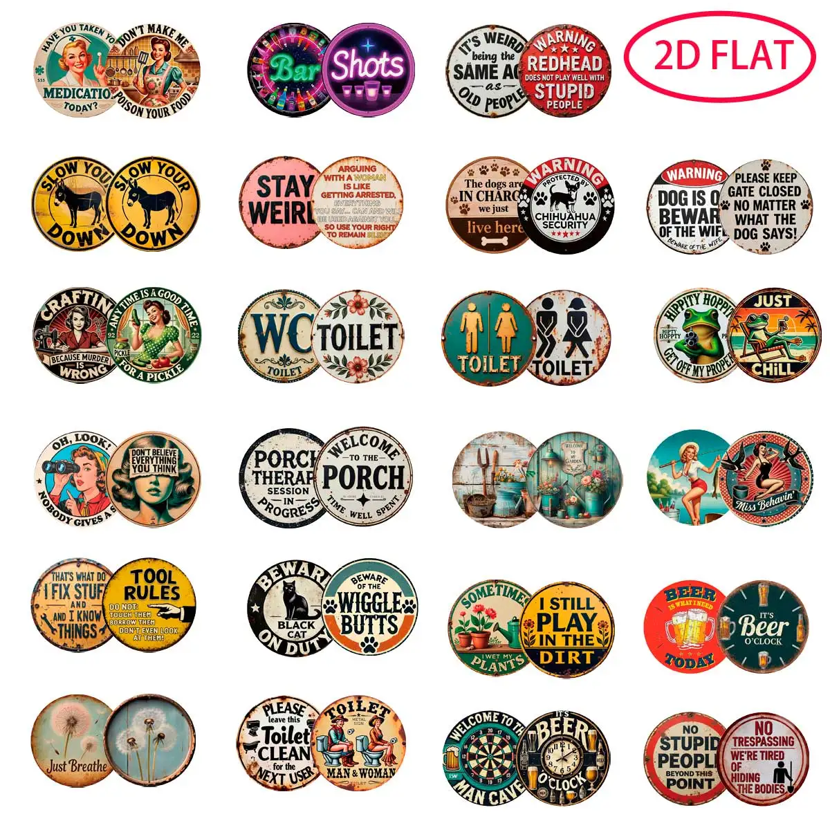 2Pcs,2D Flat,Round …