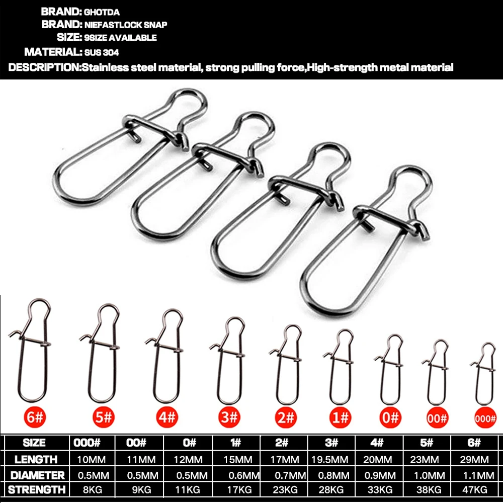 Clips de pesca de línea principal/Tippet, accesorios de conector firme, aparejos para anzuelo de señuelo, broches de pesca de acero inoxidable, cierre rápido