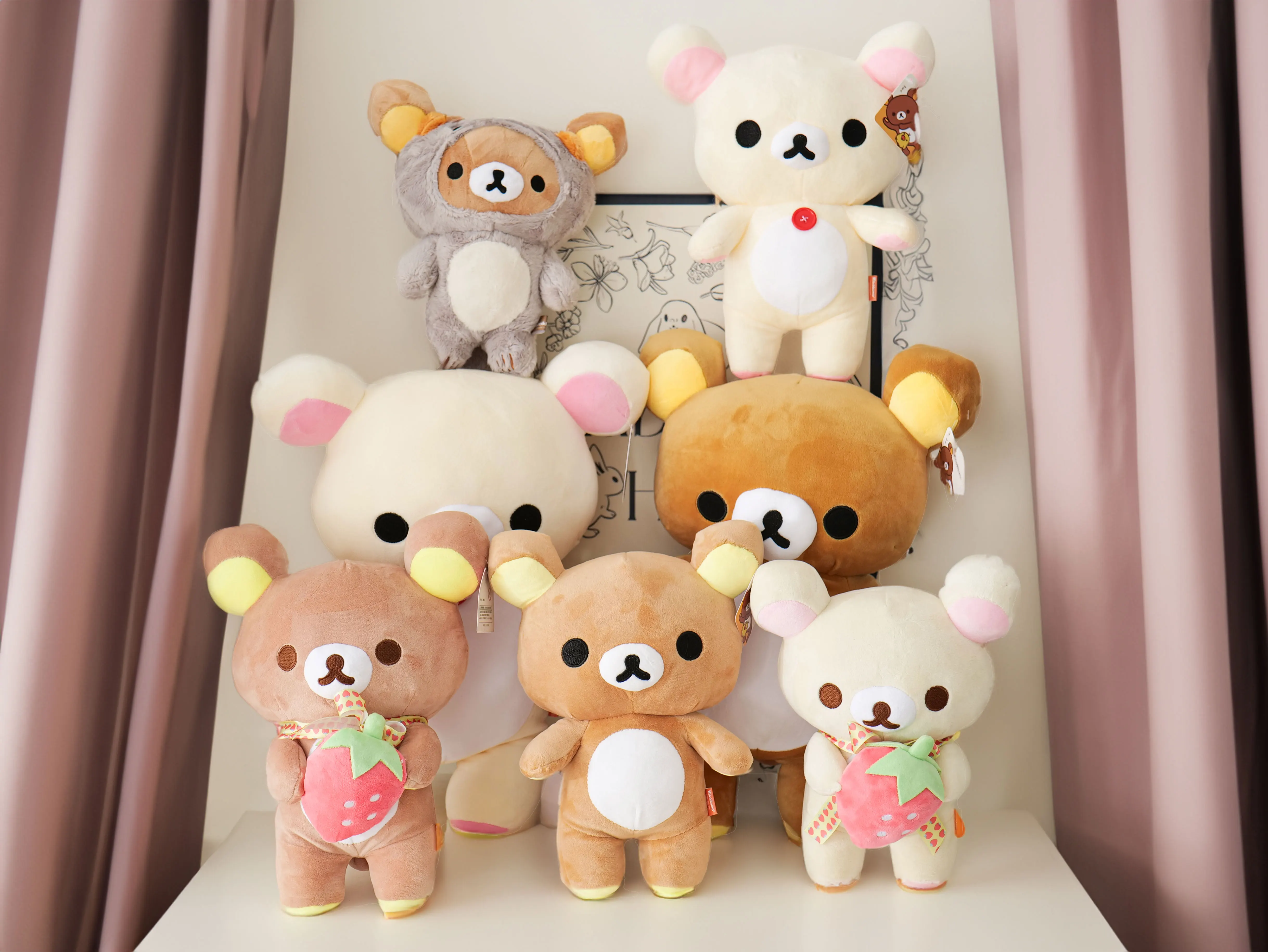 Strawberry Rilakkuma Plush Toys Kawaii Anime Bear Stuffed Doll Cute Teddy Bears Peluche Couple Gifts Kid's Xmas Present