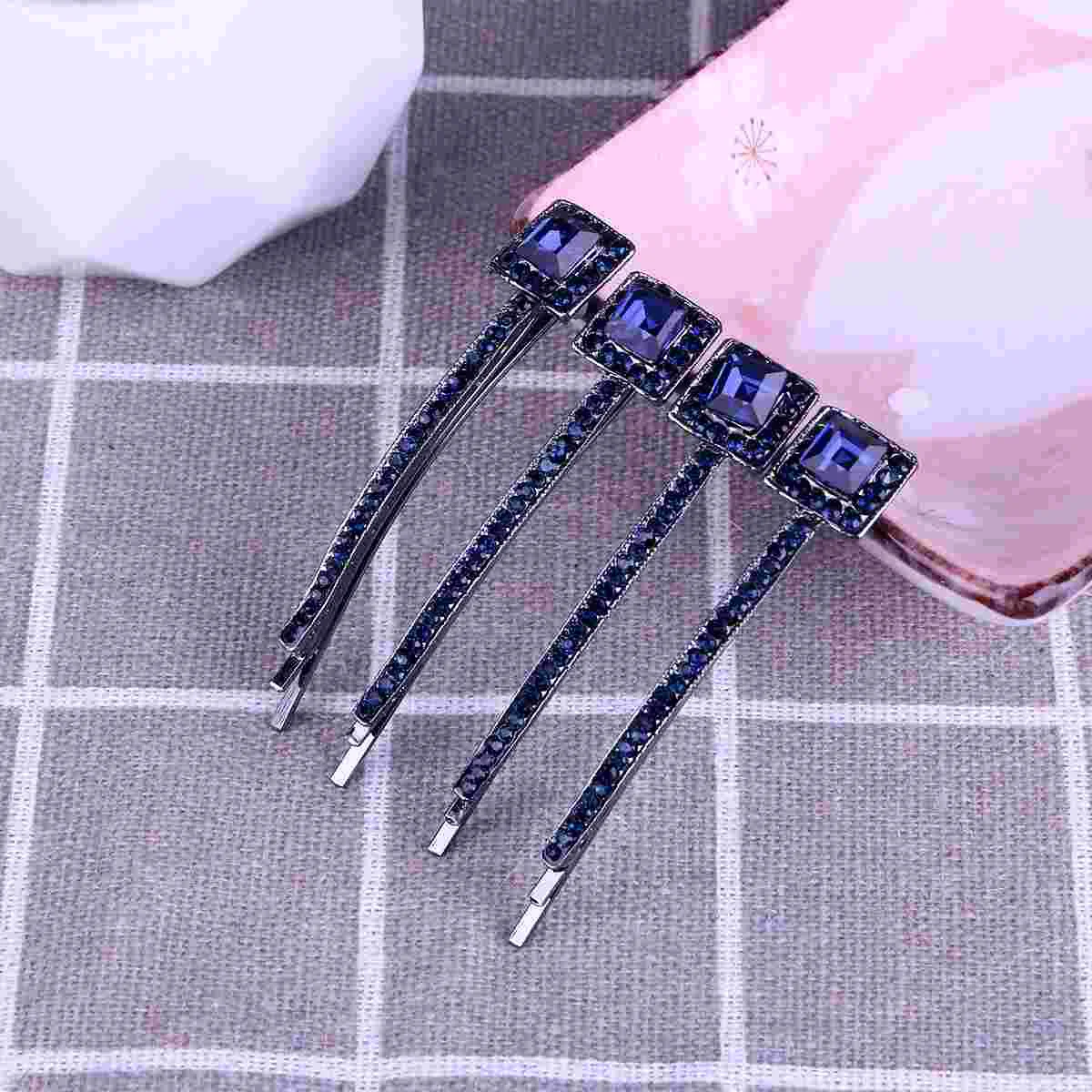 2 Pairs Rhinestones Hair Barrettes Clip Retro Korean Version Blue Girls Hairpin Bobby Pins