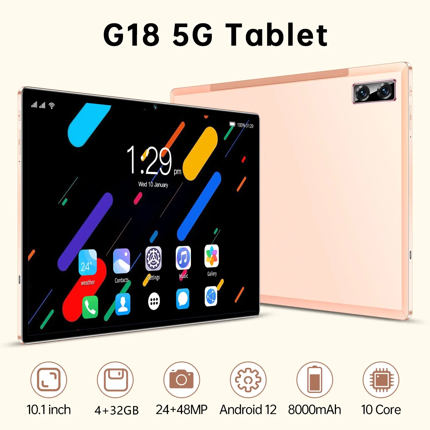 2023 Gobal 버전 태블릿 G18, 10.1 인치, 안드로이드 12, 블루투스 4GB, 32GB, 8000mAh, 데카 코어, 구글 플레이, WPS, 5G, 와이파이, 인기 판매 노트북