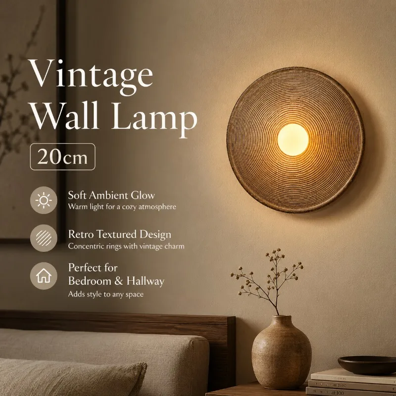 20cm Wabi Sabi Wall Lamp Resin Glass Round Sconce for Bedroom Bedside Living Room Hallway Nordic Vintage Ambient Lighting