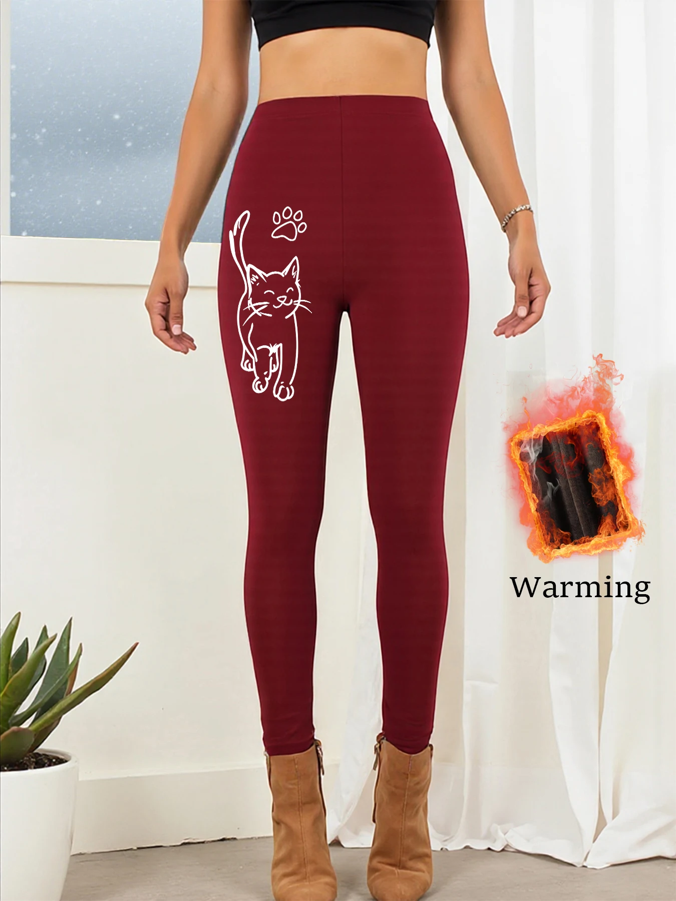 Cute Cat And Paw Print Printing Clothing Woman Hip Liftting Fashion Tights All-Match Warm Pants New High Elastic Leggings