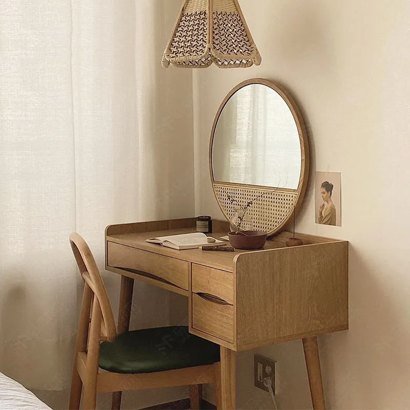 Round decorative mirror retro literary ins wind rattan mirror handmade hanging mirror porch home bed and breakfast