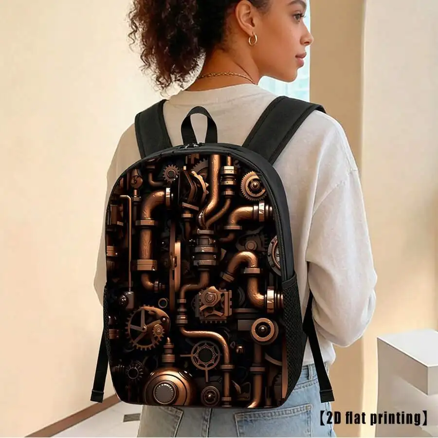 

Steampunk Machinery Print Backpack Large Capacity Laptop Bag Adjustable Straps Lightweight For Commuting Travel