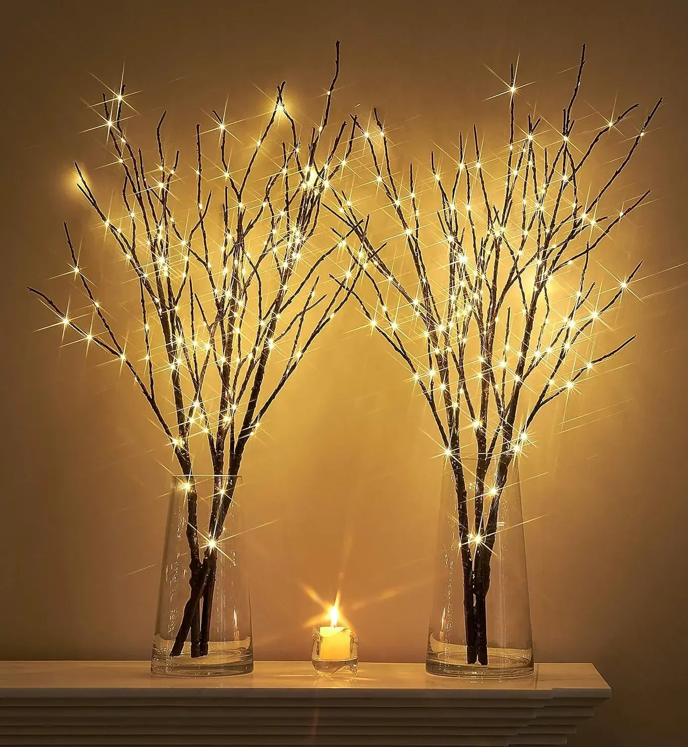 

Lighted Twig Brown Branch with Fairy Lights 32in 150 LED Plug in Lighted Willow Branch for Christmas Wedding Party Decoration