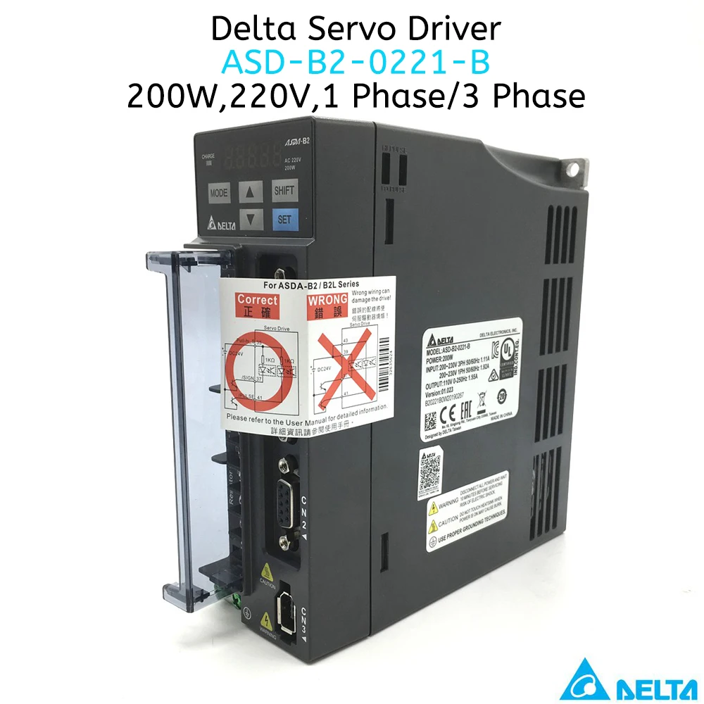 Delta B2 200W ASD-B2-0221-B ECMA-C20602RS ECMA-C20602SS AC Servo Motor Driver Kit 60MM 0.64NM 3000rpm Flange 0.2KW & 3m Cable