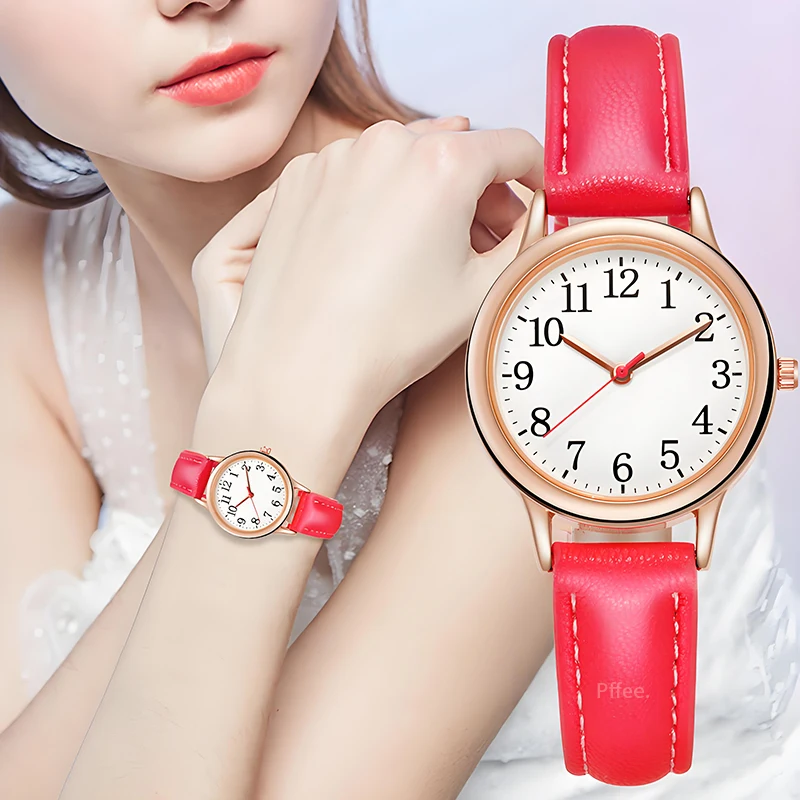Pffee Fashion Quartz Wristwatches montre femme Lady Gift For Girls Clock With PU Band White Black Red Purple Brown Blue