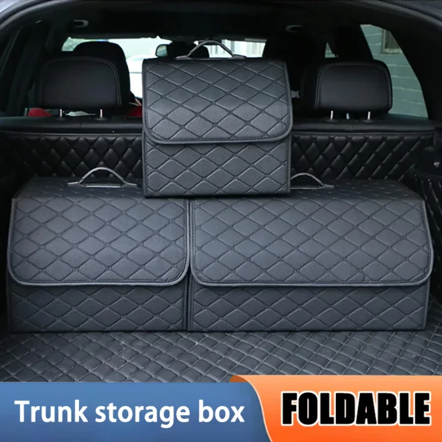 1Pcs Large Capacity Car Trunk Organizer Box Auto Multiuse Tools Storage Bag Stowing Tidying Leather Folding For Storage Box