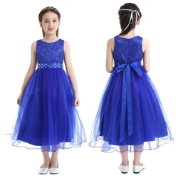 Teen Girls Elegant Sequined Lace Mesh Flower Girl Dress Princess Pageant Wedding Bridesmaid Birthday Party Dresses 2-16 Years