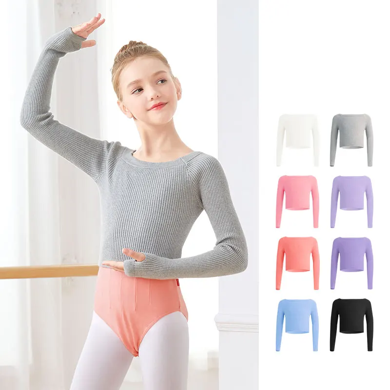 Girls Ballet Sweater Kids Ballet Tops Dance Knitwear Sweater Warm Thermal Dance Coat Boat Neck Knitted Jacket Dance Tops Girls