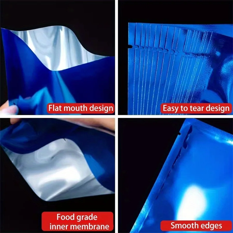 100 Stück bunte, dreiseitig versiegelte Mylar-Beutel, Aluminiumfolienverpackung für Lebensmittel, Haushaltsgebrauch, Geburtstagsfeiern und zur Aufbewahrung von Geschenken. – Detail 9