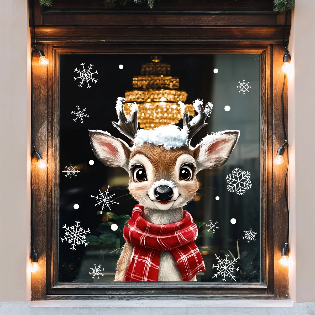 4pcs/1pc Christmas Necklaces, Snowflake, Deer, Window Stickers, Static Cling Stickers, Home Decor Display Window Wall Decoration