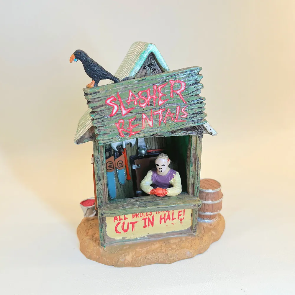 Halloween Spooky Slasher Rentals Hut Resin Figurine Mini Horror Booth Scene Home Decoration Collectible