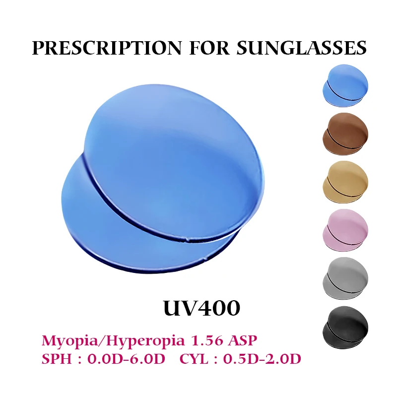 

Custom Sun Glasses Optical Lenses Myopia Presbyopia Sunglasses Single Vision Lens Gray Brown UV400 Prescription Lenses 6 Colors