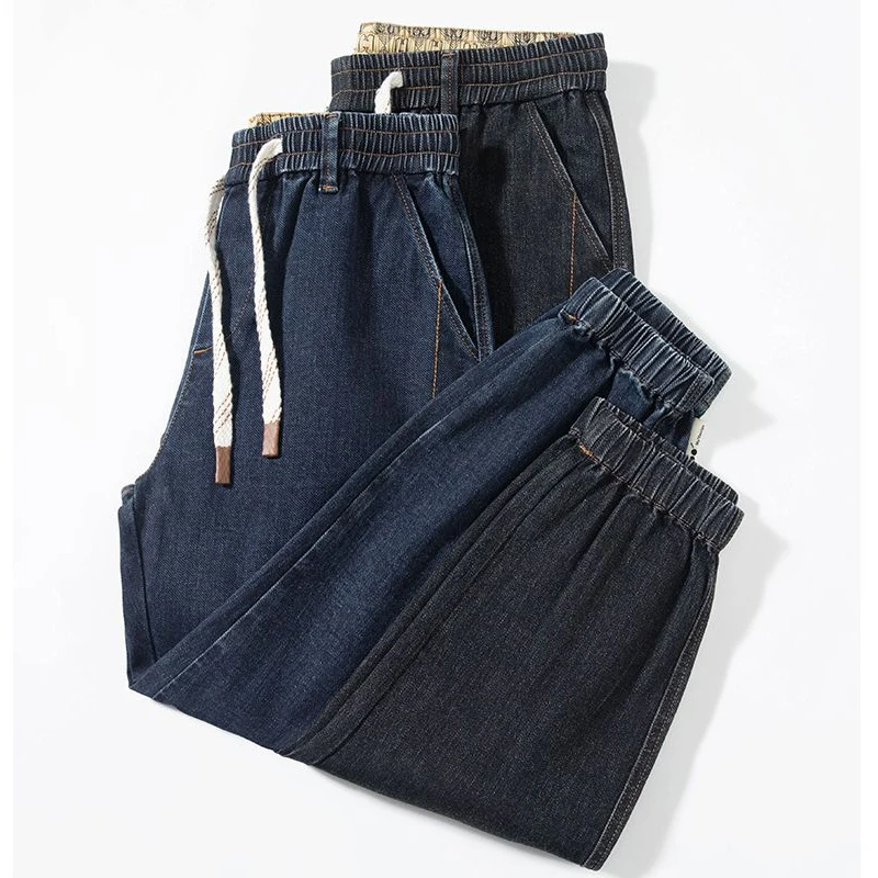 plus size 8XL 2025 new autumn and winter  elastic waisted jeans weighing   added weight and versatile casual ankle cuff